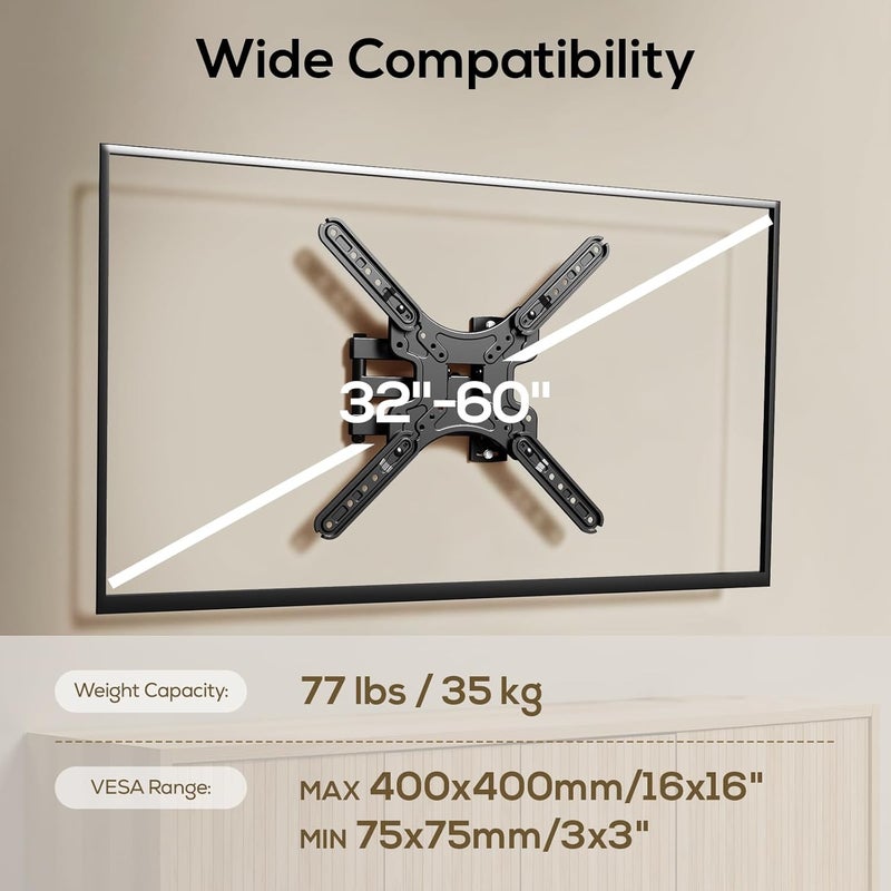 IWORKBOARD 43 50 55 inch Full Motion Corner TV Wall Mount for Most 32-60" TVs, Articulating Swivel Tilting TV Wall Mount Bracket, up to 77 lbs, VESA 400x400mm, Single Stud - Image 5